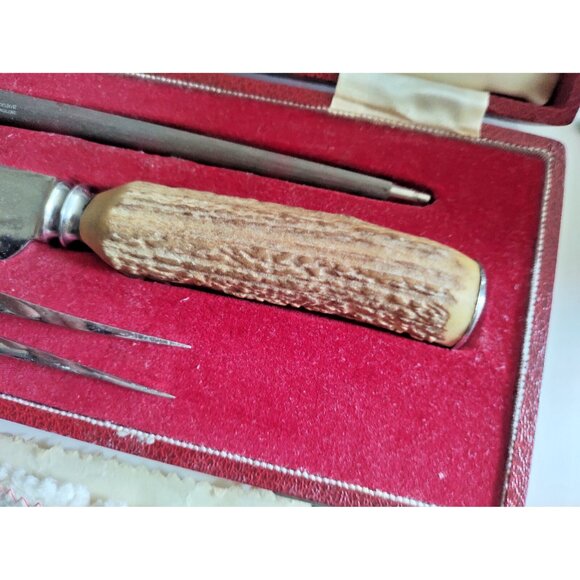 Antique Ashberry of Sheffield Real Stag Horn Carving set by Lewis Rose Co. Ltd. - Picture 4 of 15